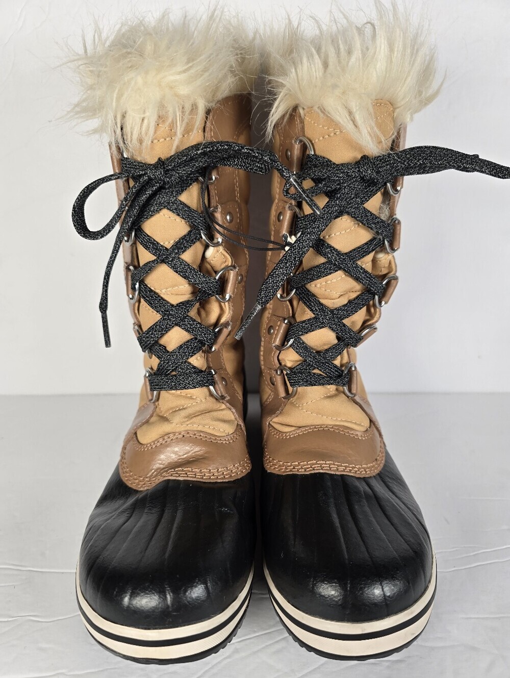 NWOT Sorel Tofino II Waterproof Tan & Black Lace-Up Faux Fur Winter Boots Size 5